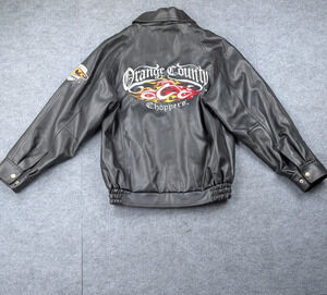 Vintage Orange County Choppers Bomber Jacket Kids 10 12 Faux Leather Y2K Biker